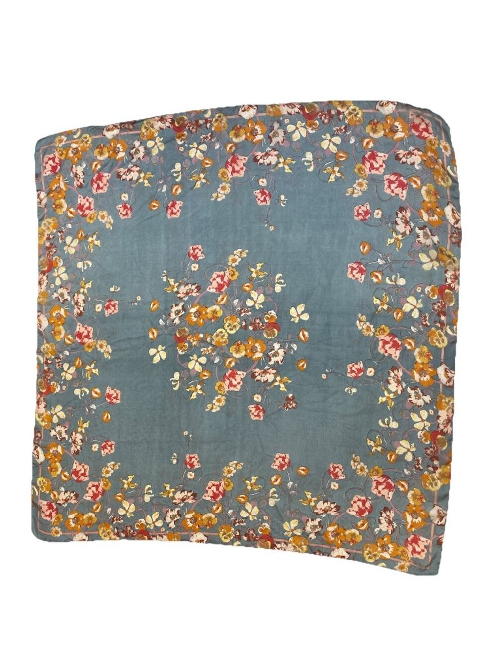 Max Studio Floral Sheer Square Scarf Wrap Shawl Lightweight Blue Cottagecore